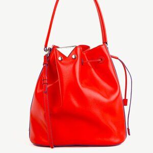 Emporio Armani SS/15 Red Boarded Leather Drawstring Bucket Bag